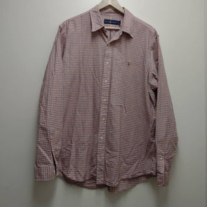 Ralph Lauren Orange Checkered Long Sleeve Button Front Men's Shirt Size XL